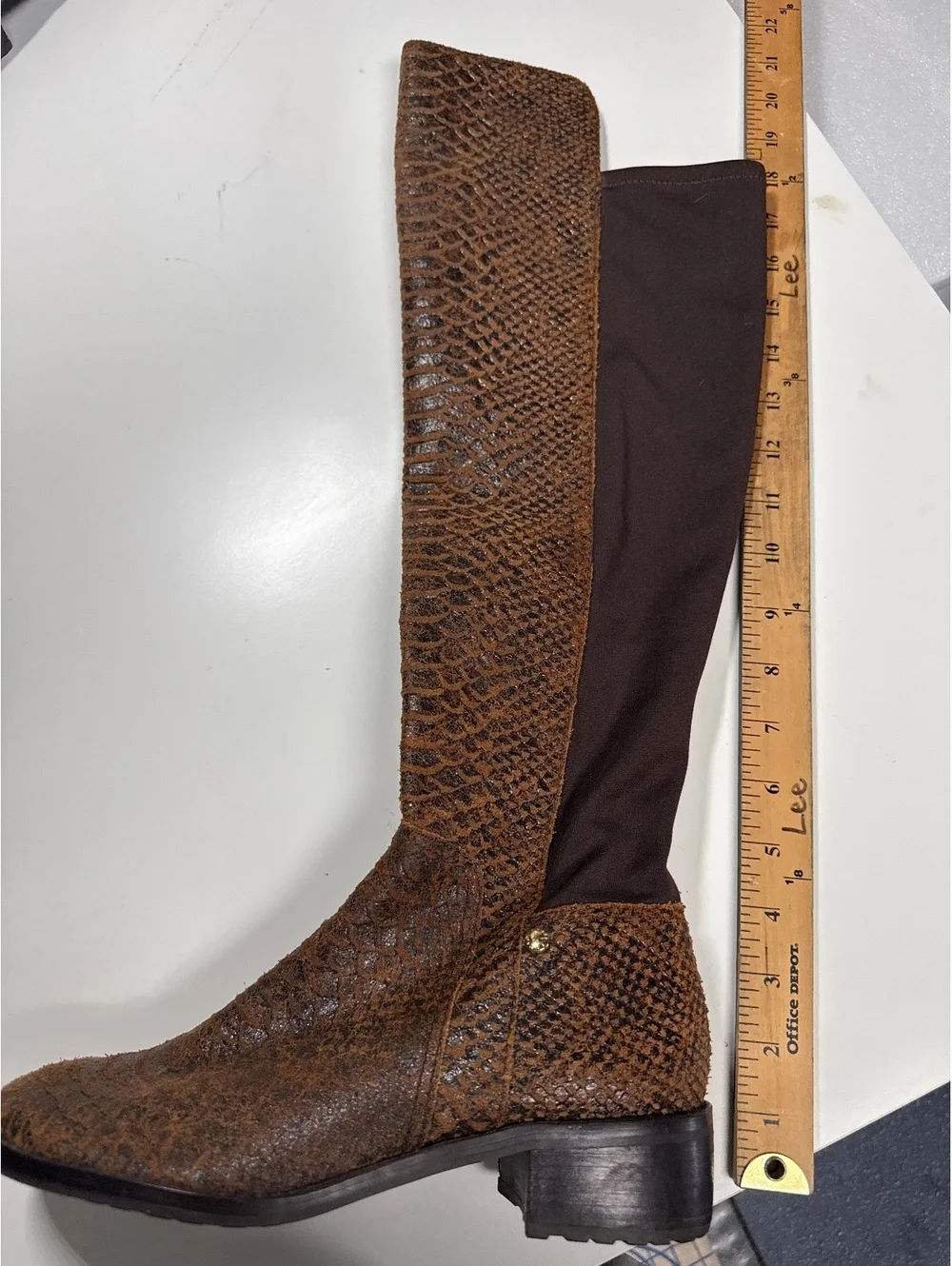 MICHAEL Michael Kors Brown Snake Embossed Leather Over-the-Knee Boots 7.5 M